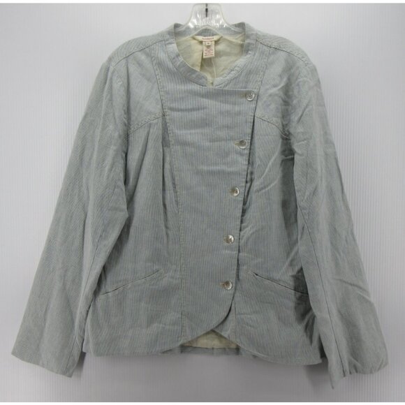 Sundance Blazer 14 Linen Striped Jacket Double Breasted Military Wrap - Picture 1 of 9